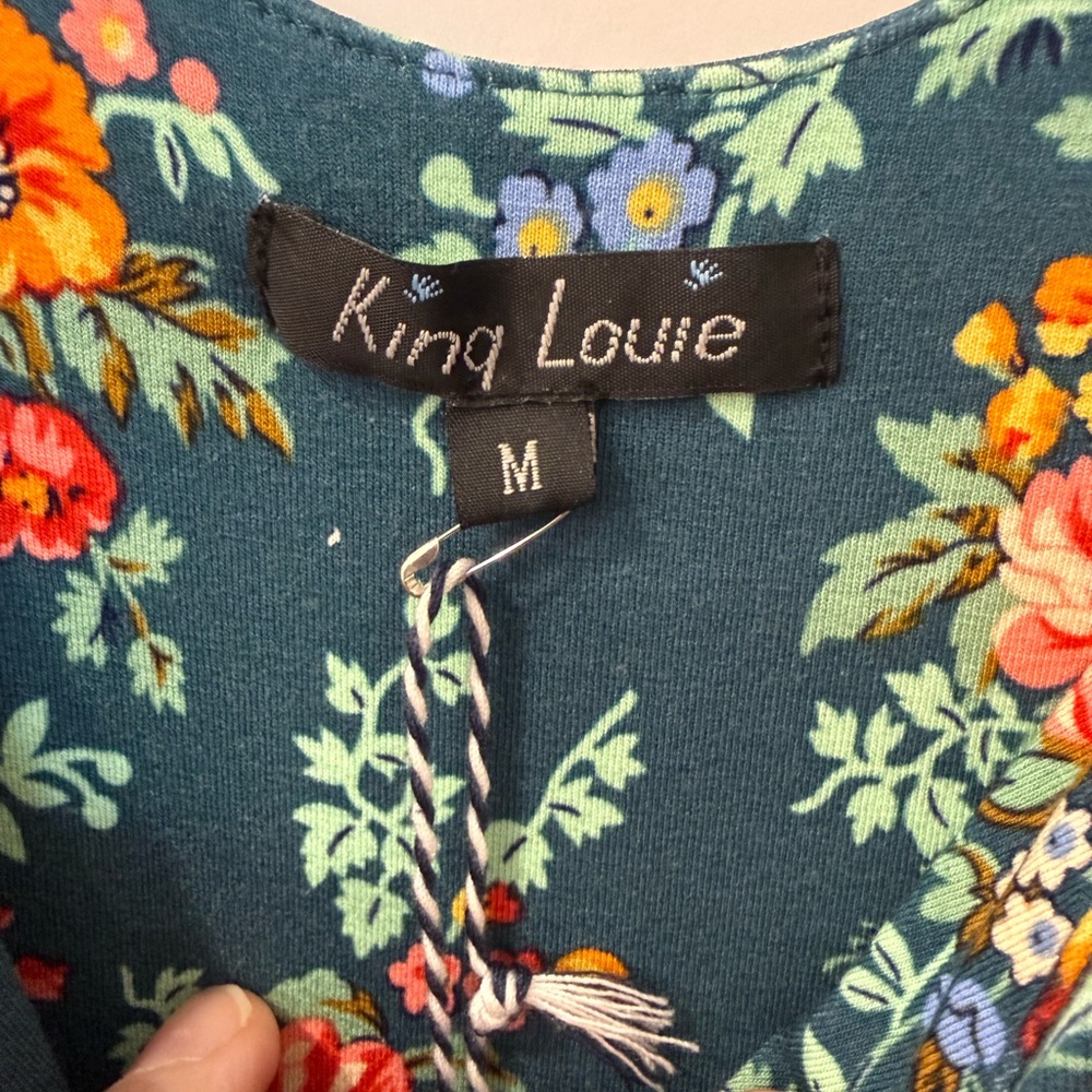King Louie Floral Midi Dress Women’s Size M | Teal Green | NWT - Picture 2 of 4